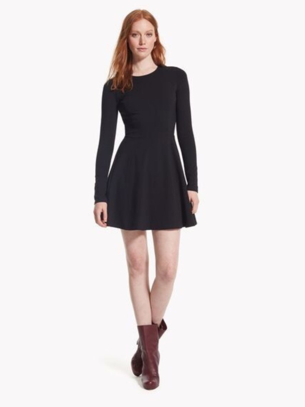 Theory Black Long-Sleeve Fit & Flare Dress